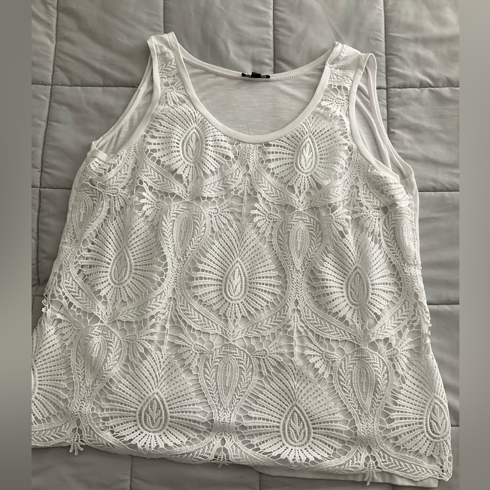 White tank with lace like front detail